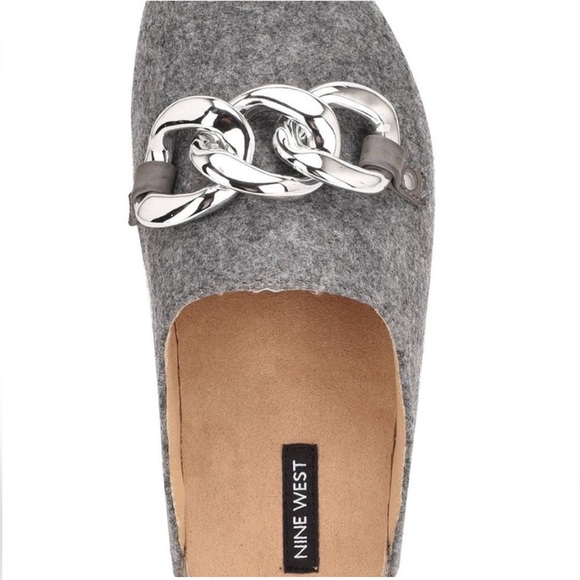 NWOT Nine West Everyth Cozy Mules Gray Silver Metal Chain Size Women’s 8 - Picture 9 of 9